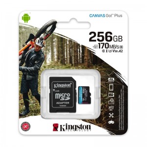 Cartão Memória Kingston Canvas Go! Plus C10 UHS-I U3 V30 A2 microSDXC 256GB + Adaptador SD
